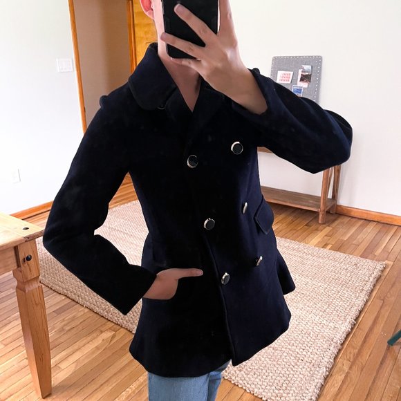 kate spade Jackets & Blazers - Kate Spade Wool Blend Navy Military Long Ruffled Collared Preppy Trench Coat S